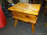 (R4) VINTAGE DOUGH BOX; 1 IN A PAIR OF PINE DOUGH BOXES WITH ANGLED BLOCK LEGS. MEASURES 17