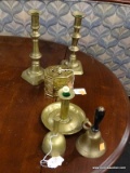 (R4) LOT OF METAL ITEMS; 6 PIECE LOT TO INCLUDE 2 BRASS CANDLE STICKS, A HANDHELD BRASS CANDLESTICK,