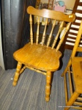(R4) SIDE CHAIR; WOODEN, ROUND AND TURNED BANNISTER BACK SIDE CHAIR WITH TURNED LEGS AND AN H