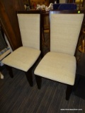 (R4) PAIR OF UPHOLSTERED SIDE CHAIRS; 2 PIECE SET OF WALNUT FINISHED SIDE CHAIRS WITH A CREAM
