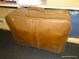 (R4) AMERICAN TOURISTER SUITCASE AND CONTENTS; BROWN LEATHER, ROLLING SUITCASE WITH CONTENTS TO