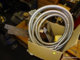 (R4) BOX LOT OF ASSORTED SHOP ITEMS; LOT TO INCLUDE A METAL TUBE, A LUBRIMATIC GREASE GUN, 2 SHOP