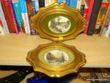 (SHELVES) PAIR OF FRAMED PRINTS; 2 PIECE SET OF OVAL FRAMED PRINTS TO INCLUDE A RAPIDS SCENE AND A