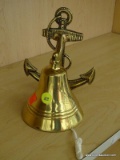 (SHELVES) BRASS KITCHEN BELL, SHIP BELL WITH ANCHOR WALL MOUNT.