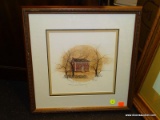 (BWALL) P. BUCKLEY MOSS PRINT; DEPICTS A HOME IN THE MIDDLE OF THE WOODS WITH A STONE WALL IN FRONT