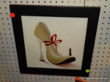 (LWALL) INNA PANASENKO WHITE HIGH HEEL WITH RIBBON FRAMED PRINT. SITS IN BLACK FINISHED FRAME.