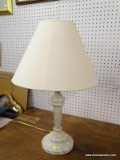 (LWALL) TABLE LAMP; PORCELAIN TABLE LAMP WITH A GRAY AND CREAM COLORED FINISH. COMES WITH A MATCHING