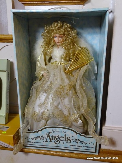 (LR) DOLL; NEW IN BOX BISQUE PORCELAIN TABLE TOP ANGEL- 25 IN H