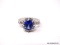 .925 STERLING SILVER OVER COPPER LADIES 2 1/4 CT SAPPHIRE RING. SIZE 8 1/4.