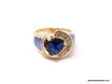 .925 & 14KT OVER COPPER LADIES 3 CT SAPPHIRE- GEMSTONE RING. SIZE 10.