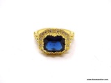 .925 & 14KT OVER COPPER LADIES 3 1/2 CT SAPPHIRE RING. SIZE 8.