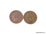 (2) 1893 INDIAN CENTS.