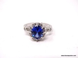 .925 STERLING SILVER OVER COPPER LADIES 2 1/4 CT SAPPHIRE RING. SIZE 8 1/4.