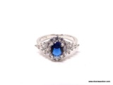 .925 STERLING SILVER OVER COPPER LADIES 1 CT SAPPHIRE RING. SIZE 8.