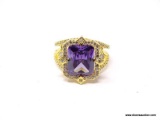 .925 & 14KT OVER COPPER LADIES 5 CT AMETHYST RING. SIZE 8 1/2.