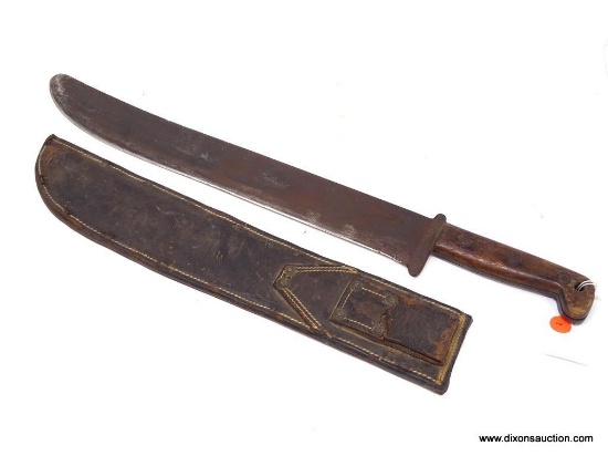 WWII PACIFIC THEATER NAVY ISSUE HD MACHETE WITH 18" BLADE. COMES WITH ORIGINAL LEATHER SHEATH.