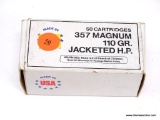 PARTIAL BOX (34) OF MIXED 357 MAGNUM 110 GR JACKETED H.P. AMMO.