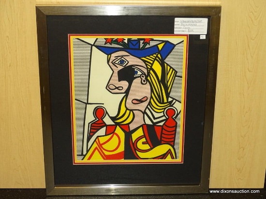 WOMAN WITH FLOWERED HAT GICLEE BY ROY LICHTENSTEIN. MEASURES 22" X 25 3/4".