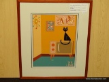 ATOMIC MID CENTURY MODERN INTERIOR CAT ON TV GICLEE BY IVY LOWE. MEASURES 17
