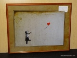 GIRL WITH RED BALLOON BY GRAFFITI ARTIST BANKSY. MEASURES 21 1/2