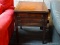 ONE OF A PAIR O FMAHOGANY LEATHER TOP TWO DRAWER SIDE TABLE WITH SHERIDAN LEGS. MEASURES APPROX.