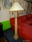 GOLD TONE PINAPPLE FLOOR LAMP WITH DESIGNER LINEN LIKE SHADE. APPROX. 65