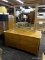 MODERN DUTCH STYLE BLONDE 6 DRAWER DRESSER WITH MIRROR AND BEVELED TOP. MEASURES APPROX. 62.5
