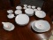 (R4) 35 PIECES OF NORITAKE COLONY 5932 CHINA SET. PLAIN WHITE PORCELAIN WITH SILVER TRIM. INCLUDES