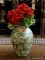 12 IN TALL DESIGNER PORCELIN FLOWER BASE DECORATED WITH VINES AND LEAVES WITH PHO ROSES