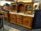 GERMAN MARBLE TOP HUNT BOARD WITH OPEN GALLERY HUTCH TOP, WITH 4 CENTER DRAWERS AND CARVED ACORNS ON