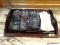 MAHOGONY PHOTO PERFUME TRAY TO INCLUDE 6 PAIRS OF WOMEN LEATHER GLOVES.