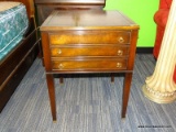 ONE OF A PAIR O FMAHOGANY LEATHER TOP TWO DRAWER SIDE TABLE WITH SHERIDAN LEGS. MEASURES APPROX.