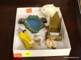 (R3) SM. TRAY WITH CAST METAL MINIATURE FIGURINES TO INCLUDE YELLOW BOY ON SLED, THRONE CHAIR,