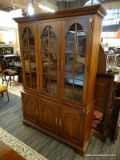 CHERRY PENNSYLVANIA HOUSE 2-PIECE CHINA CABINET WITH LIGHTED TOP AND 2 GLASS SHELVES. BOTTOM HAS 3