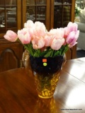 AMBER OUBRE VASE WITH SILK FLOWERS. 17