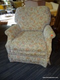 DESIGNER ONE OF A PAIR OF FLORAL UPHOLSTERED WING CHAIRS. PERFECT FOR A BEACH HOUSE.