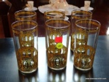 SET OF (6) GREEK GOLD APPLIED DRINKING GLASSES.