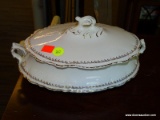 (R3) ANTIQUE HOME LAUGHLIN OVAL COVERED HANDLED SERVING DISH. PORCELAIN WITH GOLD TRIM. DOES HAVE