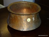 (R3) ANTIQUE MIDDLE EASTERN HAND HAND HAMMERED COPPER POT OR PLANTER WITH ROUNDED BOTTOM. MEASURES
