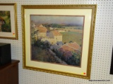 (R3) MIDSUMMER TWILIGHT PRINT ON BOARD OF A CITY SCAPE BY WILLARD METCALF. DOUBLE MATTED AND