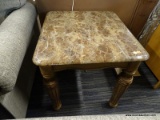 (R4) ASHLEY FURNITURE T537-13 SOUTH COAST END TABLE WITH IMITATION MARBLE TOP, TURNED LEGS WITH