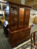 CRESENT FURNITURE SOLID CHERRY 2 PIECE CHIPPENDALE CHINA CABINET WITH 2 DRAWERS OVER 3 DRAWER.