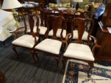 CRESENT FURNITURE SET OF (6) T-BACK QUEEN ANNE CHAIRS. 2 ARM CHAIRS, 4 SIDE.