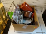 (R4) BOX LOT OF MISC. KITCHEN ITEMS TO INCLUDE RUBBERMAID 2 QUART PITCHER W/LID, BLACK & BROWN SM.