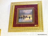 DESIGNER TRIPLE MATTED WITH BEVELED BEHIND GLASS IN A GOLD GUILD ORNATE FRAME, 