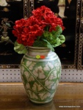 12 IN TALL DESIGNER PORCELIN FLOWER BASE DECORATED WITH VINES AND LEAVES WITH PHO ROSES