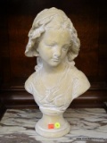 COMPSITE FEMALE BUST OF LADY AND BONNET CAP. MEASURES 18 IN TALL.