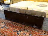 MODERN PINE BLANKET CHEST PAINTED BROWN. MEASURES 62 IN X 17.5 X 19