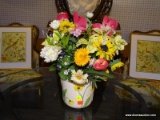 CERAMIC FLOWER POT DECORATED WITH SUNFLOWER A FAUX FLOWER BOUQET