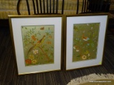 HAND PAINTED STILL LIFE PICTURE WITH PEACOCK IN DOUBLE MATTED FRAME, APPROX, 17.5